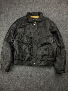 Vintage 80s Leather Bomber Jacket Medium  Wear Me Out Distressed Flight Aviator